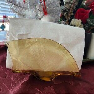 Vintage Mid Century‎ Modern Amber Glass Sleek Napkin / Mail Holder Tiara